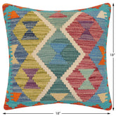 handmade Traditional Pillow Rust Blue Hand-Woven SQUARE 100% WOOL Hand woven turkish pillow2' x 2'